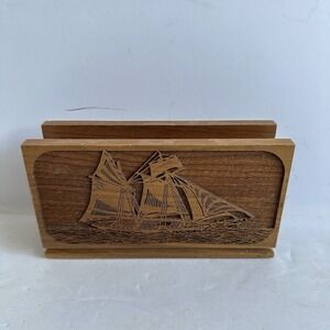 VTG Laser Cut Engraved Solid American Walnut Sailing‎ Ship Letter/napkin Holder